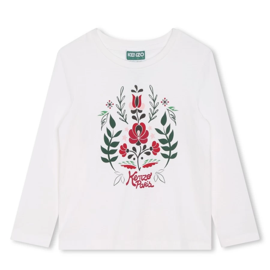 KENZO KIDS Girls Ivory Long-Sleeved T-Shirt for Kids