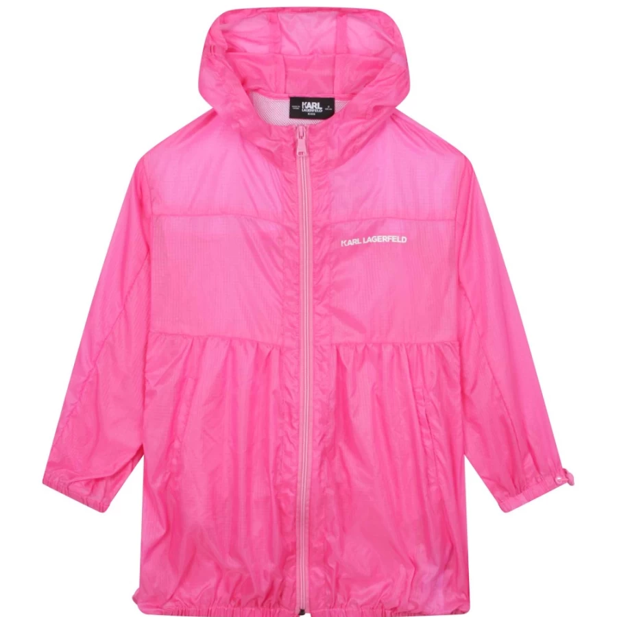 KARL LAGERFELD KIDS Pink Waterproof Rain Jacket for Girls - Lightweight Windproof Outdoor Coat