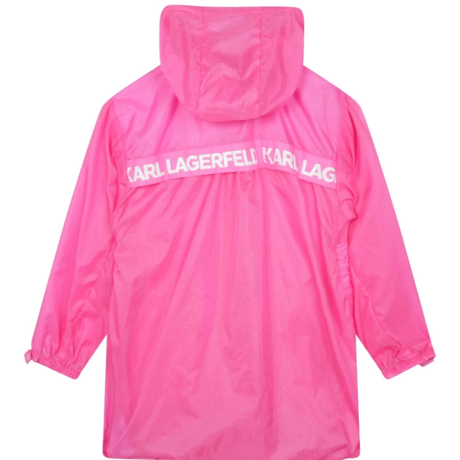 KARL LAGERFELD KIDS Pink Waterproof Rain Jacket for Girls - Lightweight Windproof Outdoor Coat
