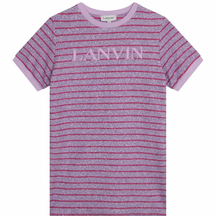 LANVIN Girls' Lilac Striped Fleece Dress - Soft & Cozy Winter Wear