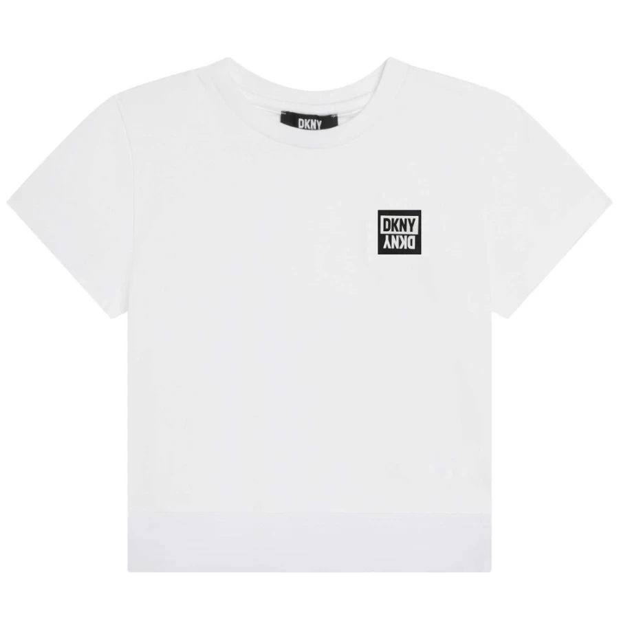 DKNY Girls' White Short-Sleeved Cotton T-Shirt for Casual Wear