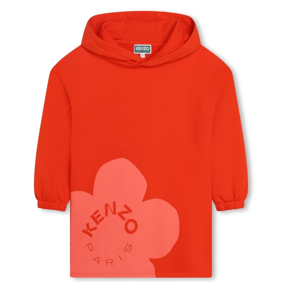 KENZO KIDS Girls Peach Hooded Sweater Dress - Soft & Cozy Pullover Oversized Knit Dress