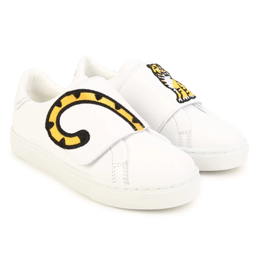 KENZO KIDS White Embroidered Leather Trainers for Girls - Stylish Comfort & Elegant Design