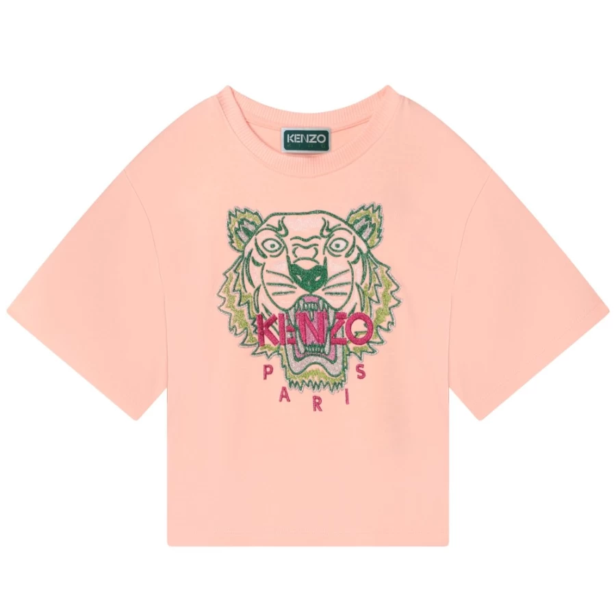 KENZO KIDS Girls Pale Pink Short Sleeve Tee-Shirt - Casual Cotton T-Shirt for Girls