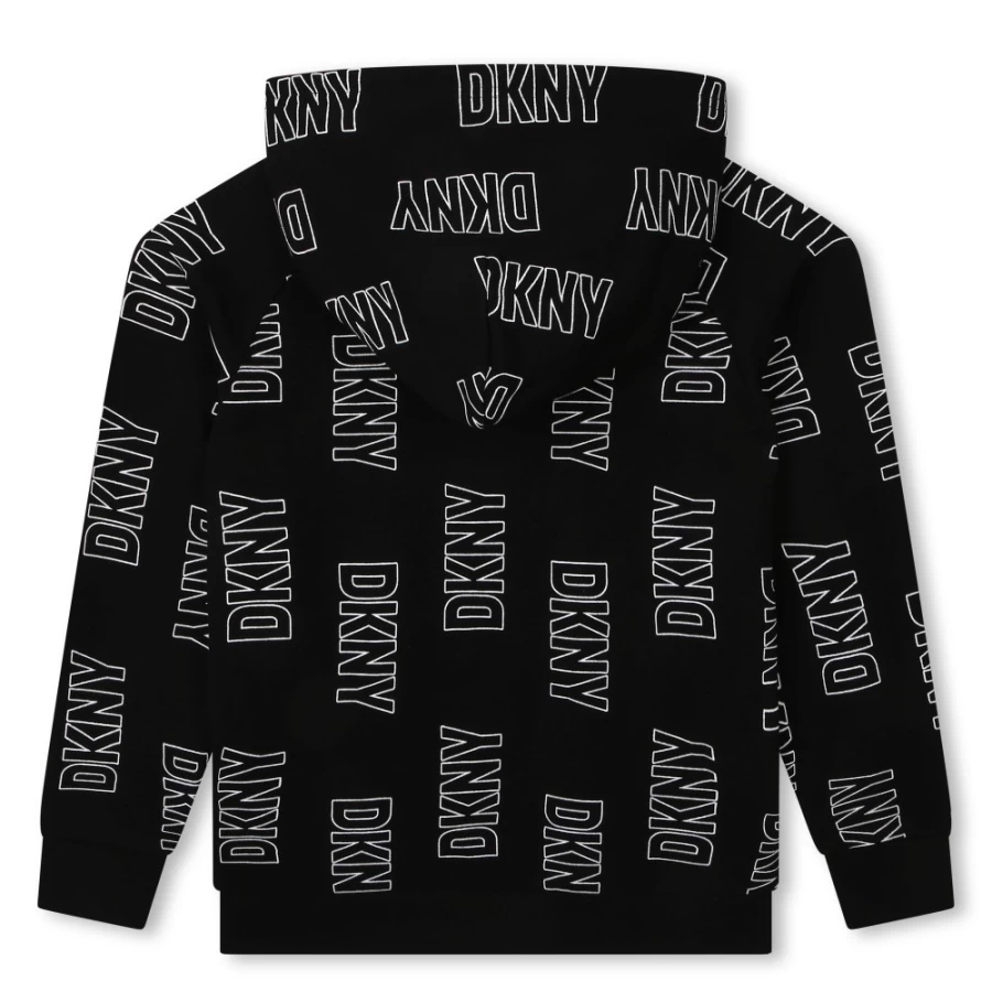 DKNY Girls Black Hooded Sweatshirt for Kids - Soft Cotton Pullover with Front Pocket