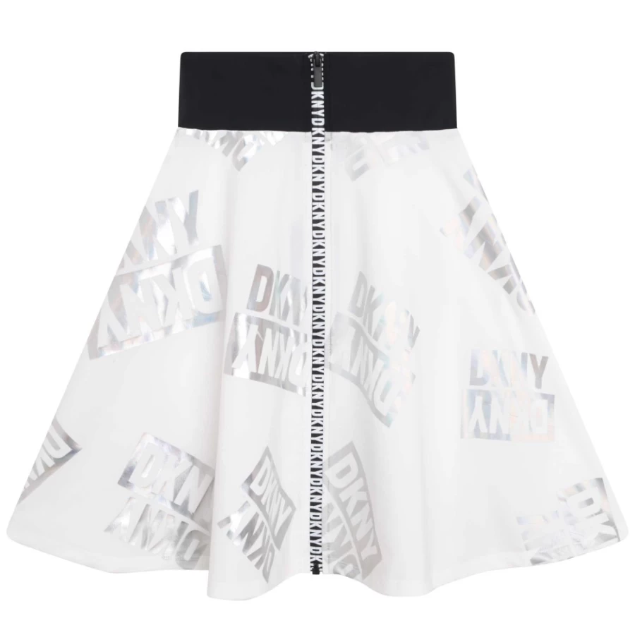 DKNY White Zip-Up Skater Skirt for Girls - Stylish Stretch Fit Roller Skate Tennis Skirt