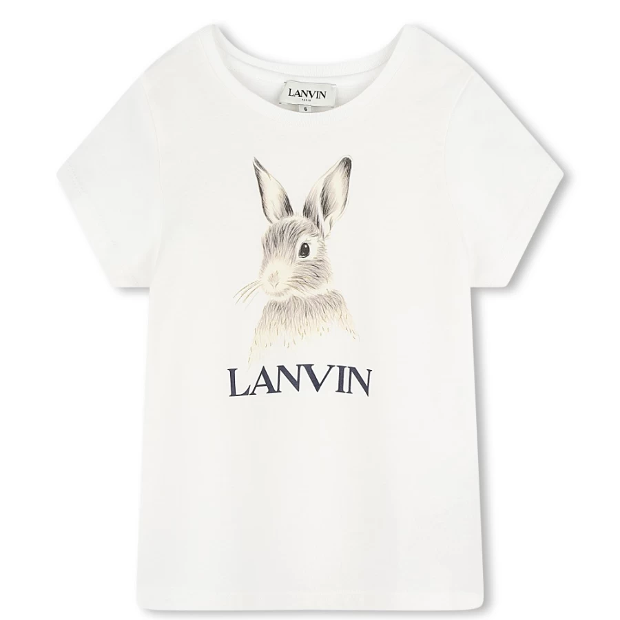 LANVIN Girls' Off-White Short-Sleeve Cotton T-Shirt for Casual Wear