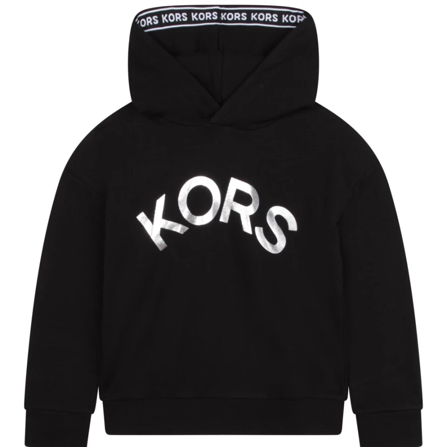 MICHAEL KORS Girls Black Cotton Hooded Sweatshirt