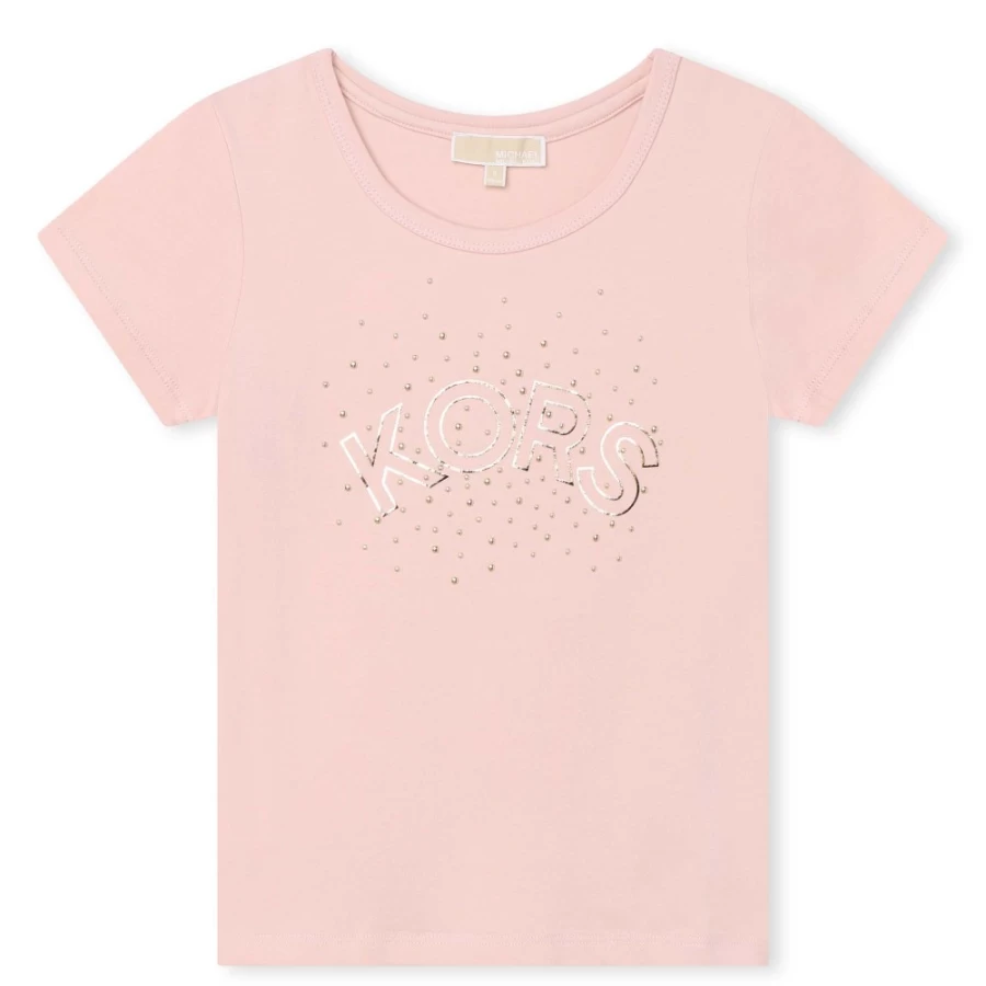 MICHAEL KORS Girls' Salmon Short-Sleeved T-Shirt for Casual Comfort