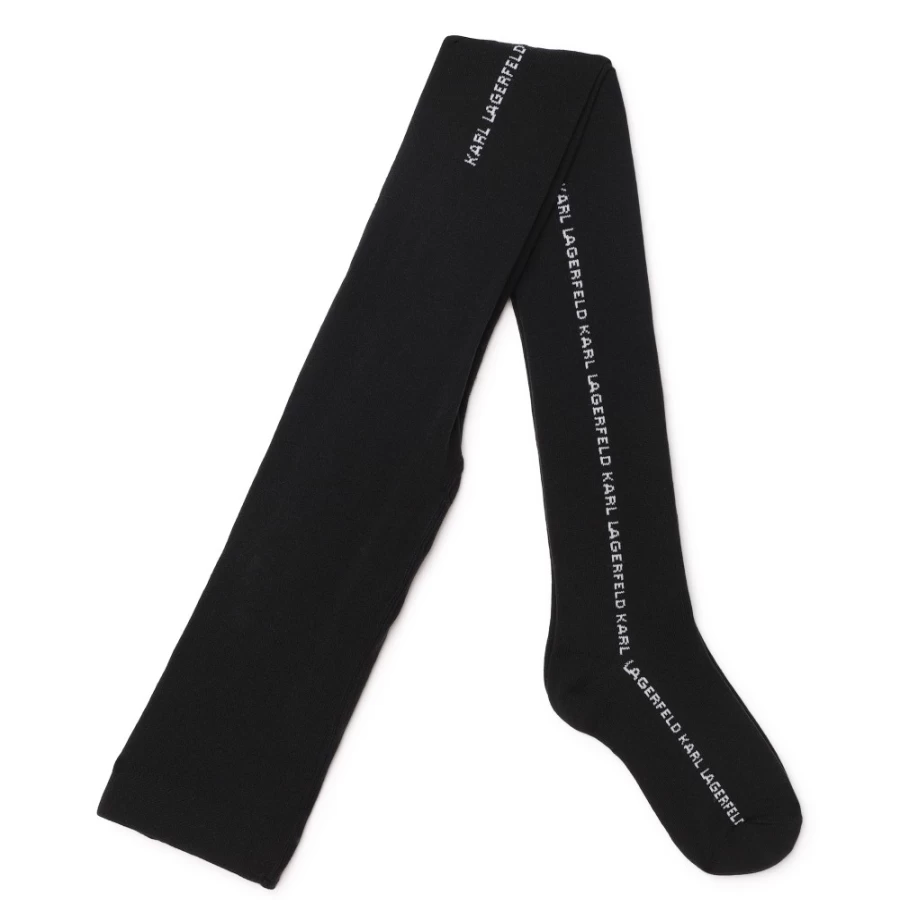 KARL LAGERFELD KIDS Girls Black Knitted Logo Tights for Children