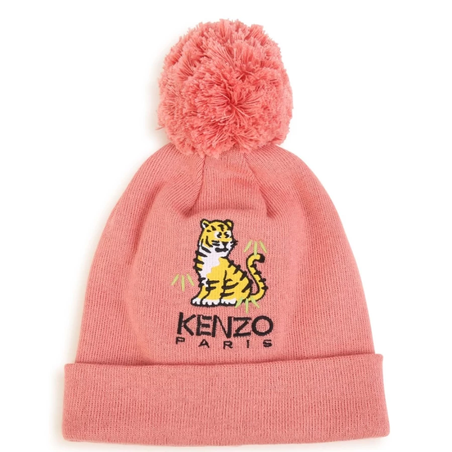 KENZO KIDS Girls' Cotton Cashmere Blend Nude Beanie Hat for Winter Warmth