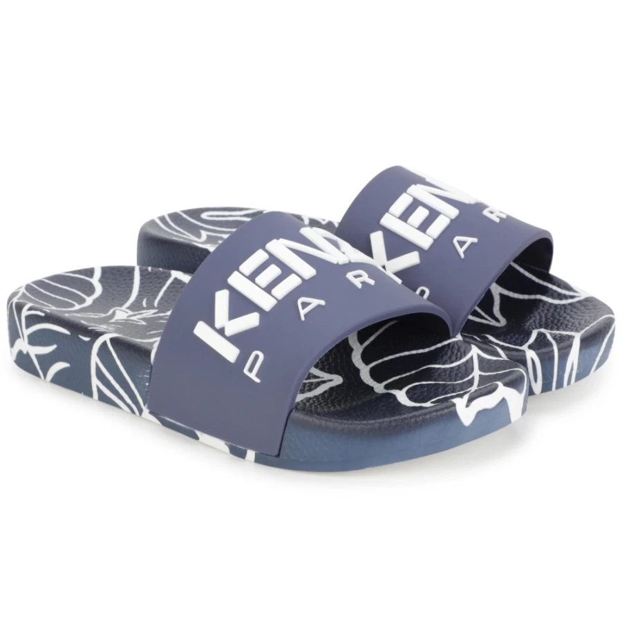 KENZO KIDS Girls Navy Rubber Sole Flip-Flops for Comfort and Style