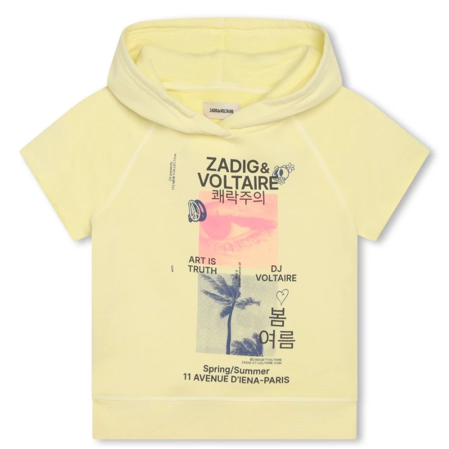 ZADIG & VOLTAIRE Girls' Yellow Cotton Fleece Sweatshirt - Soft & Cozy Pullover
