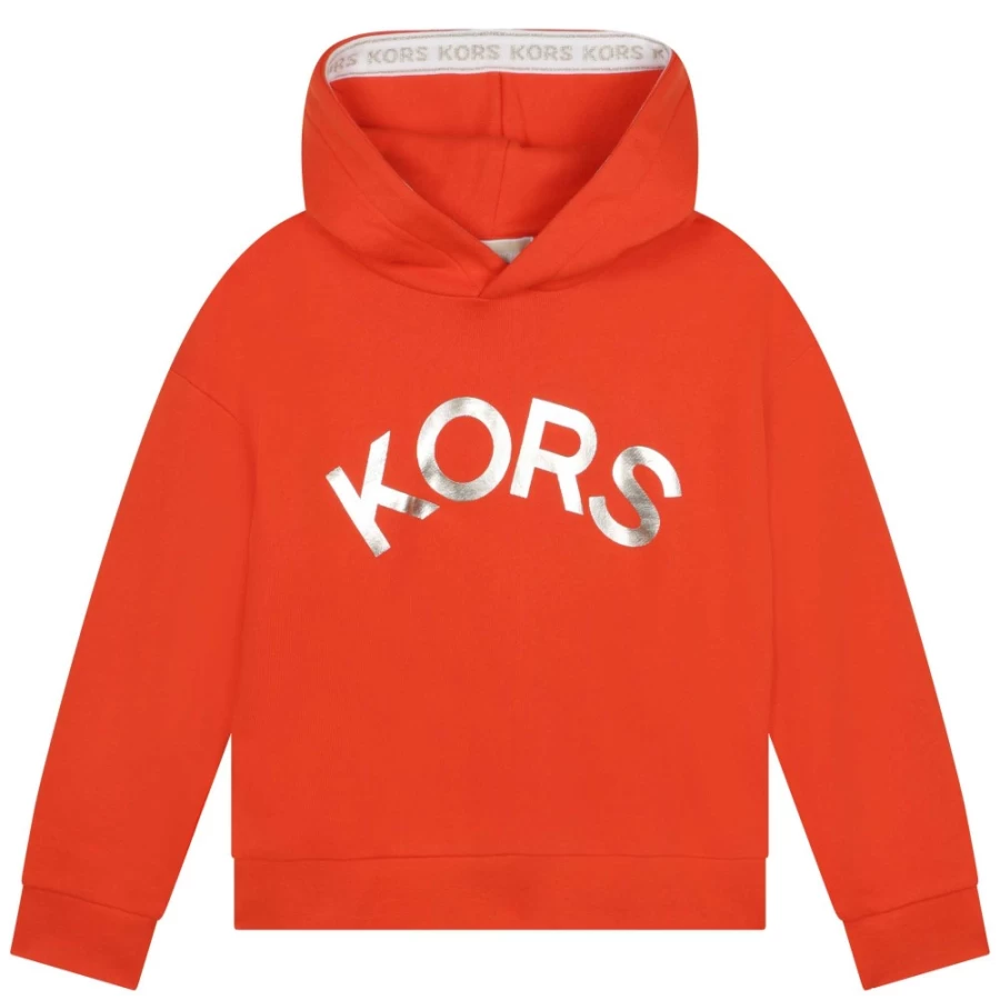 MICHAEL KORS Girls Peach Cotton Hooded Sweatshirt for Kids