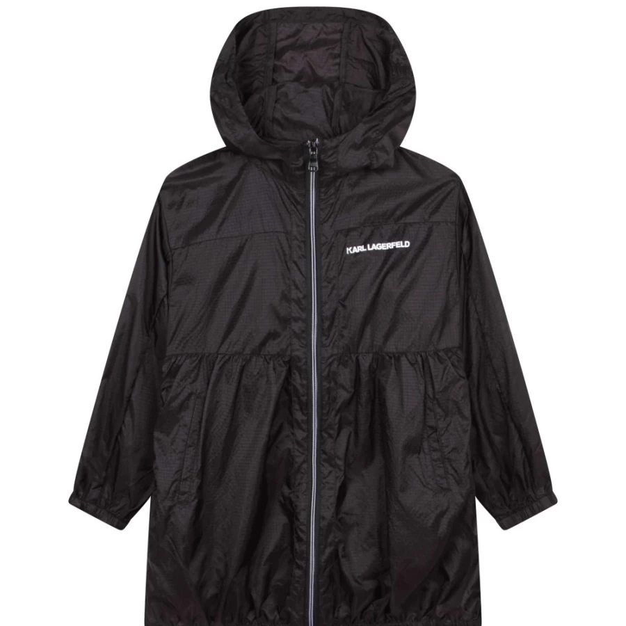 KARL LAGERFELD KIDS Black Waterproof Rain Jacket for Girls - Windproof & Lightweight Outdoor Coat