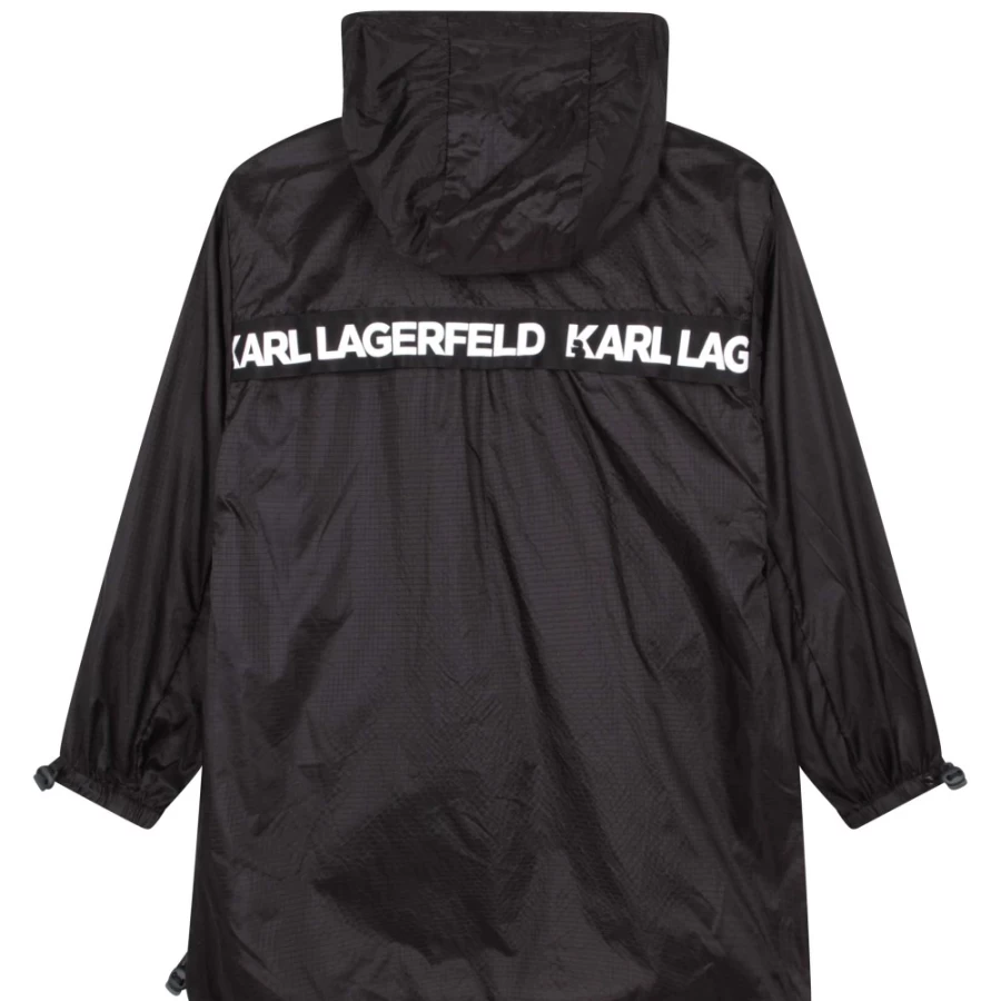 KARL LAGERFELD KIDS Black Waterproof Rain Jacket for Girls - Windproof & Lightweight Outdoor Coat