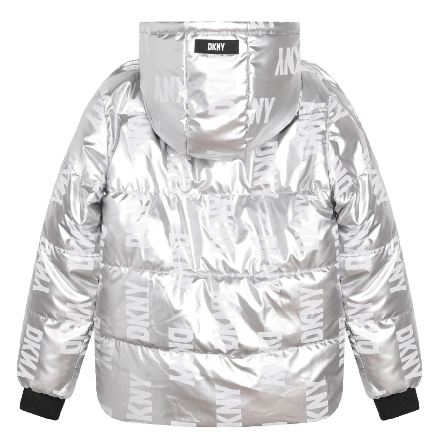 DKNY Reversible Light Grey Waterproof Puffer Jacket for Girls