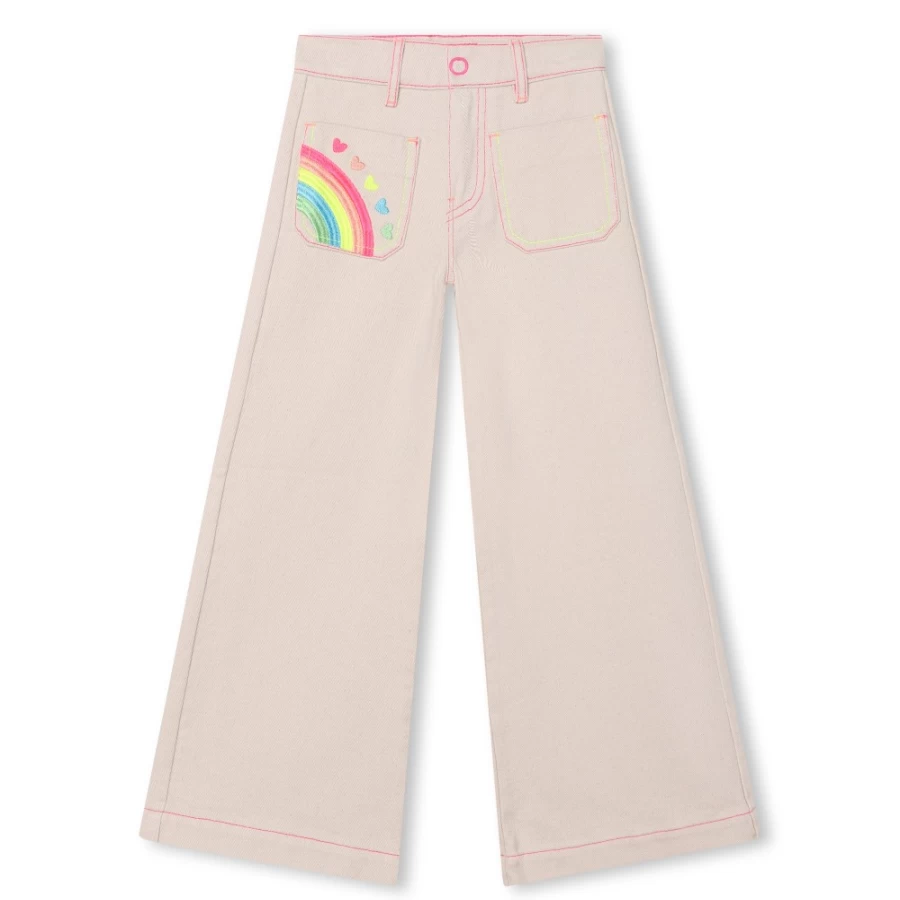 BILLIEBLUSH Girl's Embroidered Cotton Trousers in Sand Color | Comfortable & Stylish