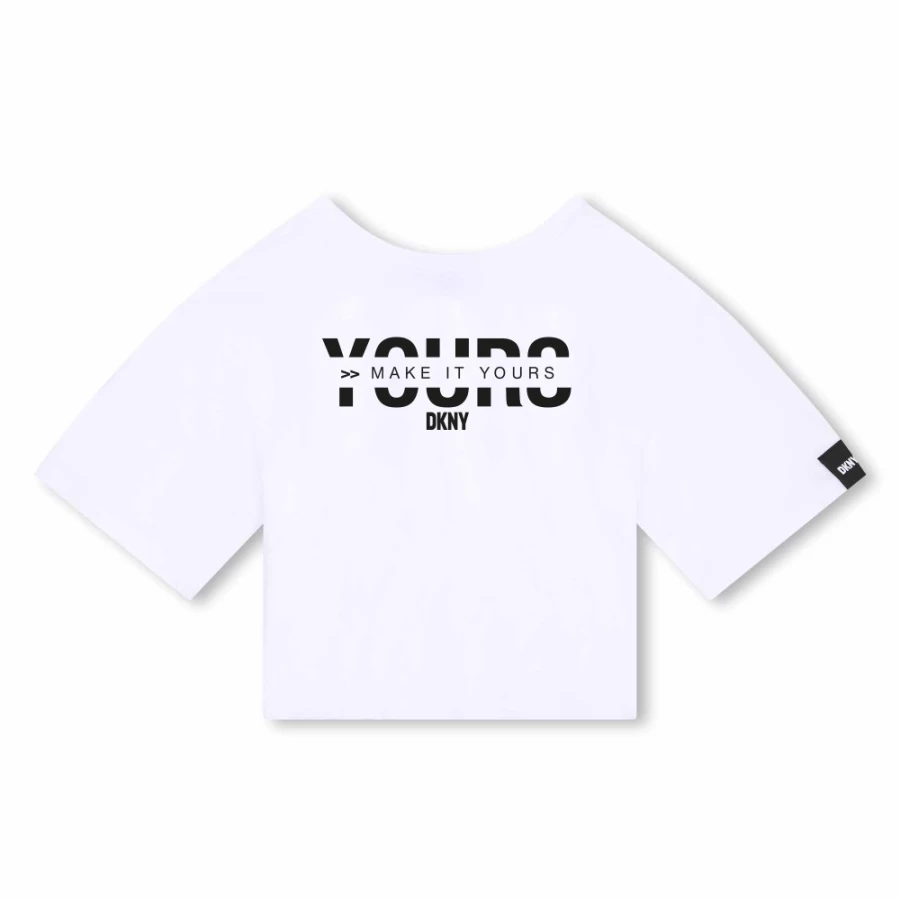 DKNY Girls' White Short-Sleeved Cotton T-Shirt for Casual Wear