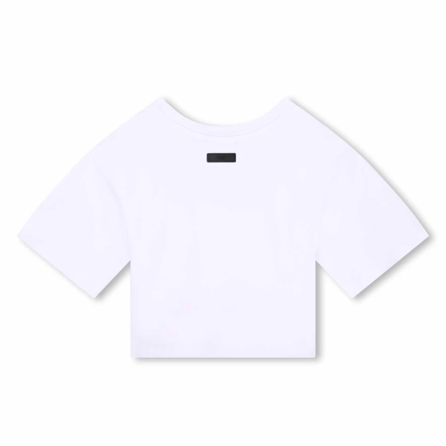DKNY Girls' White Short-Sleeved Cotton T-Shirt for Casual Wear