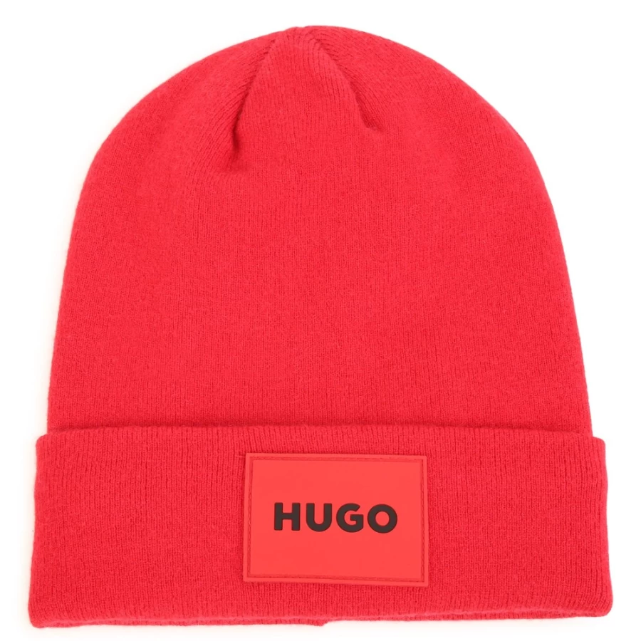 HUGO Bright Red Lined Turn-Up Beanie for Girls - Winter Knit Hat