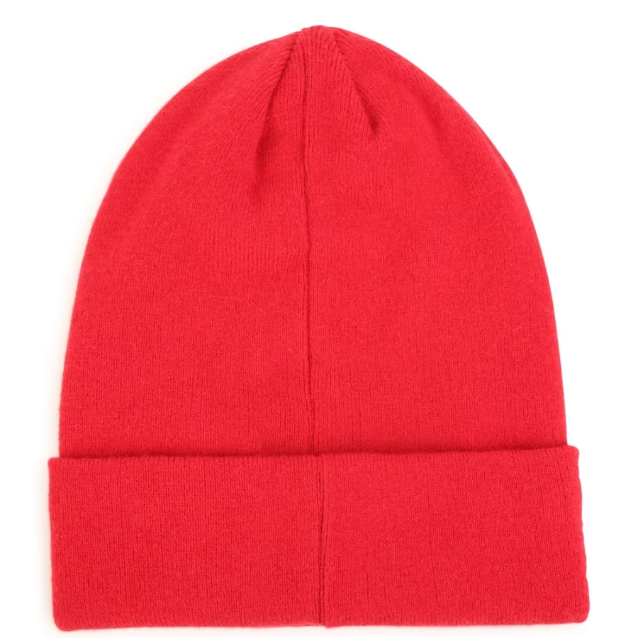 HUGO Bright Red Lined Turn-Up Beanie for Girls - Winter Knit Hat