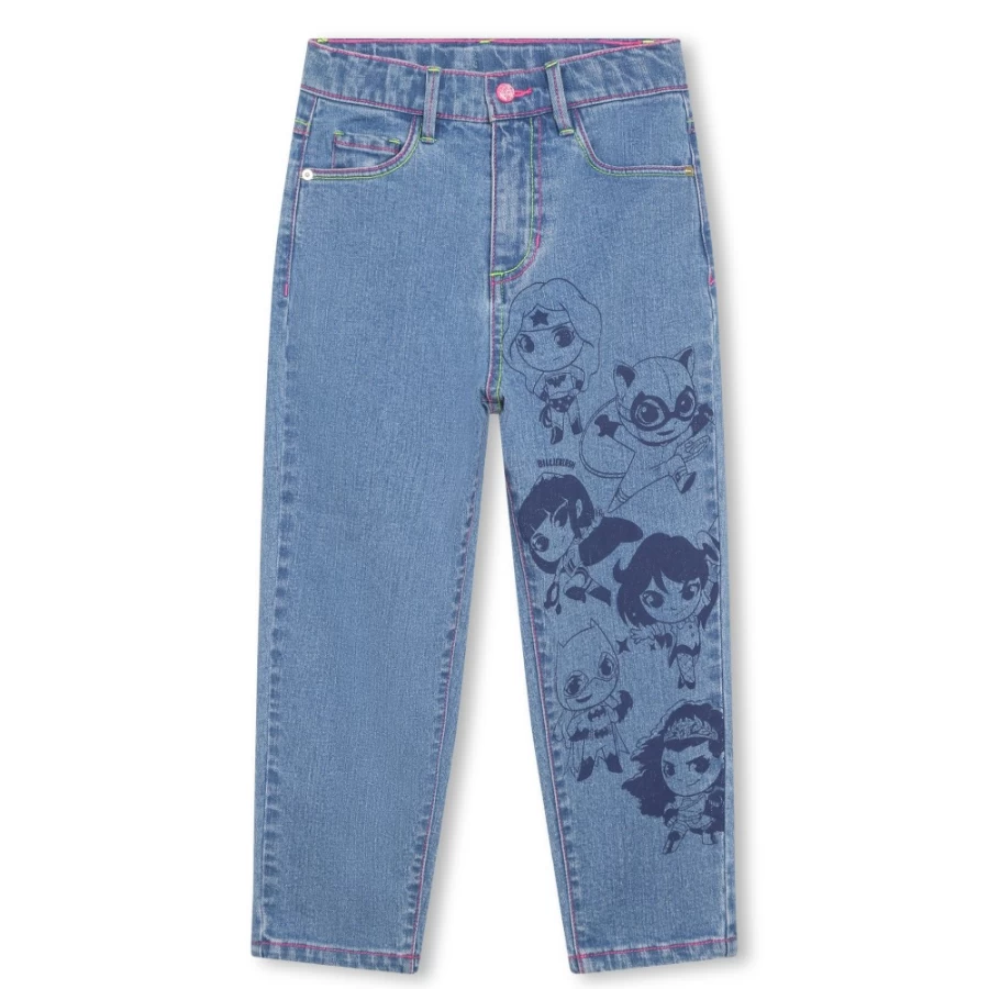 BILLIEBLUSH Girls' Denim Blue 5-Pocket Printed Jeans for Kids