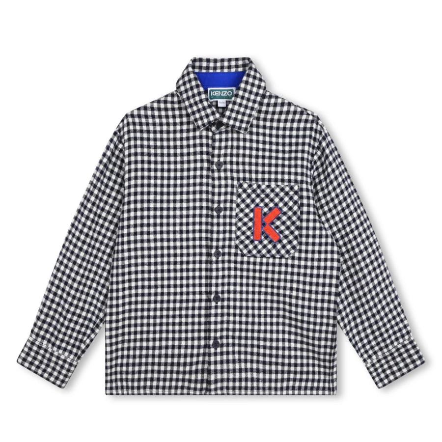 KENZO KIDS Navy Plaid Flannel Shirt for Girls - Stylish & Comfortable