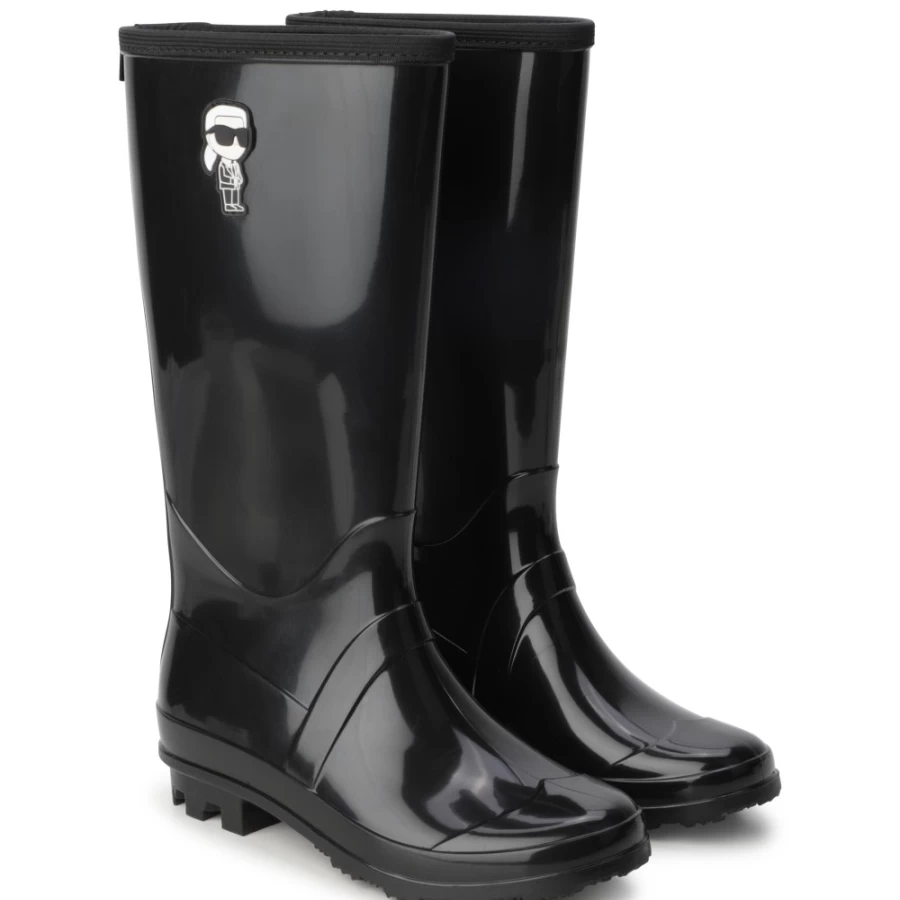 KARL LAGERFELD KIDS Black Tall Rain Boots for Girls - Waterproof Comfortable Kids Boots