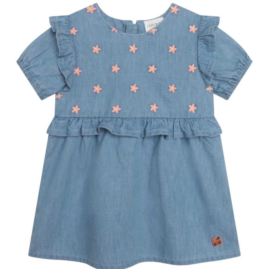 CARREMENT BEAU Denim Blue Short-Sleeved Dress for Girls