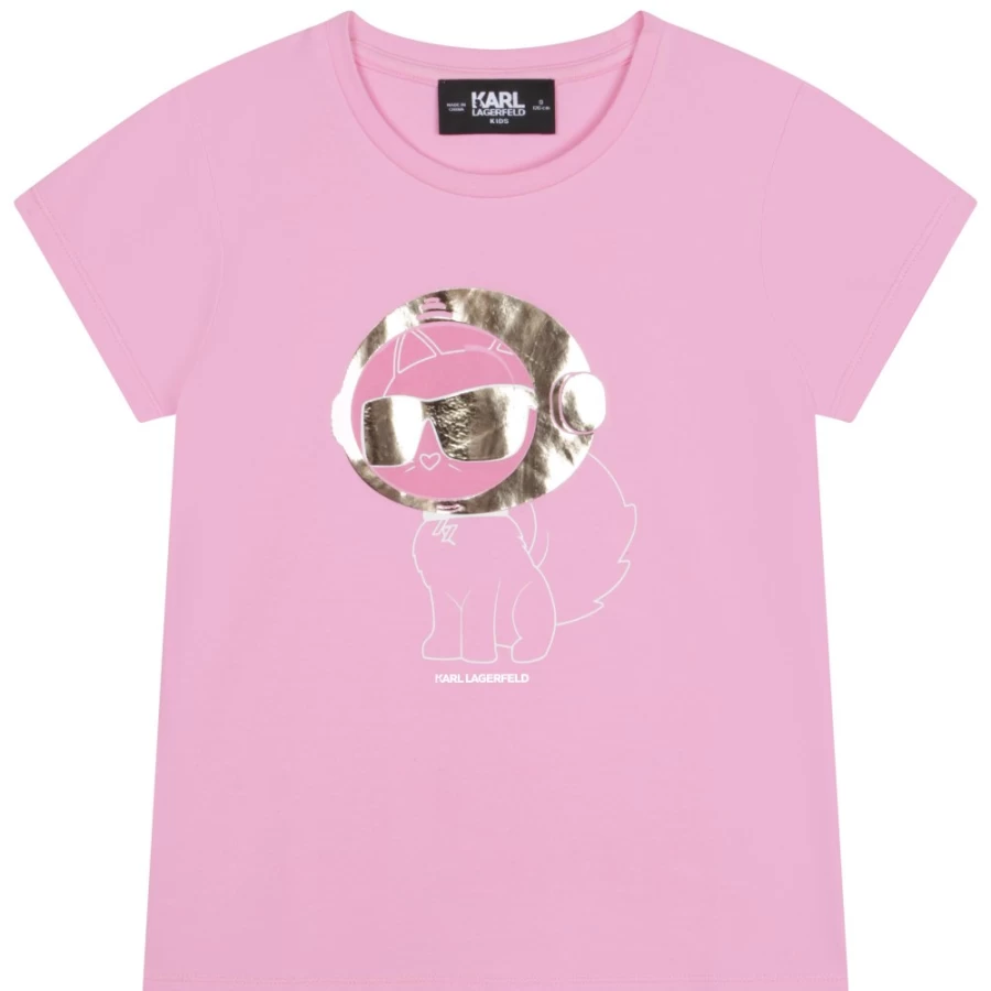 KARL LAGERFELD KIDS Girls' Pink Cotton Modal Blend T-Shirt