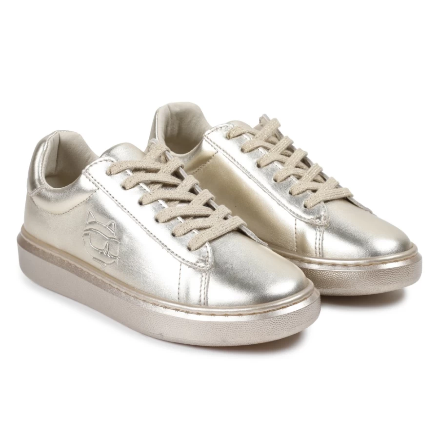 KARL LAGERFELD KIDS Girls Gold Yellow Leather Lace-Up Sneakers