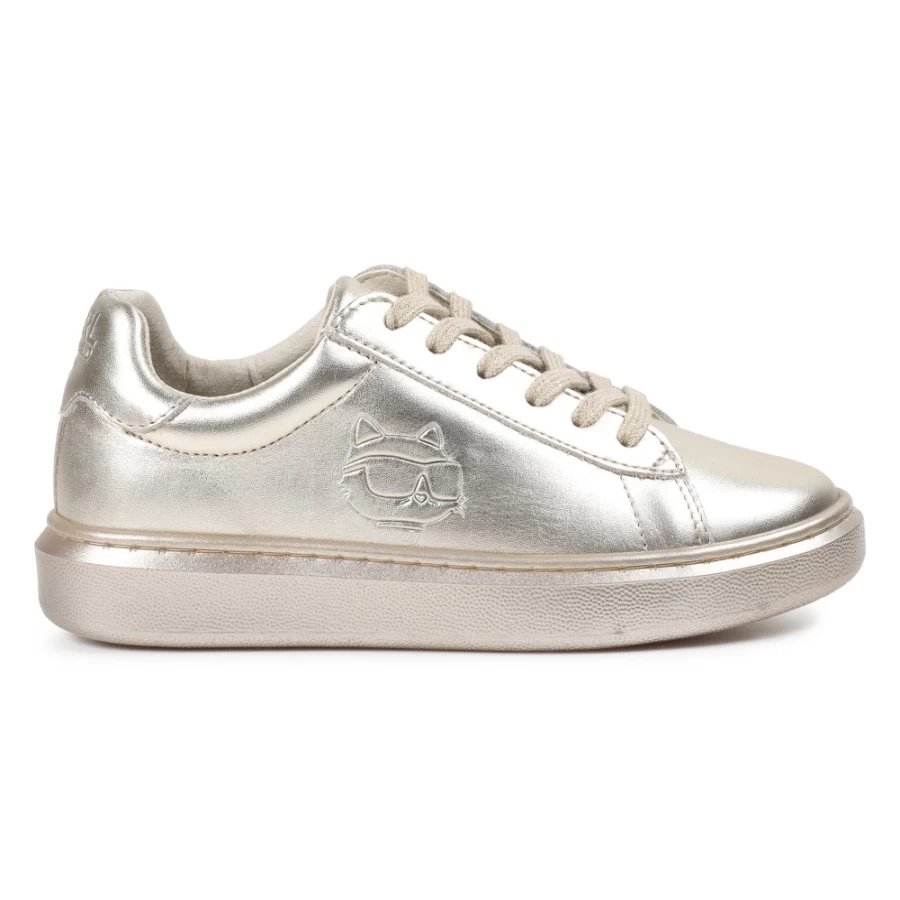 KARL LAGERFELD KIDS Girls Gold Yellow Leather Lace-Up Sneakers