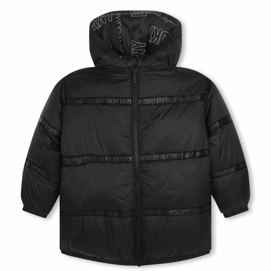 DKNY Reversible Waterproof Parka Jacket for Girls - Black Outerwear Coat