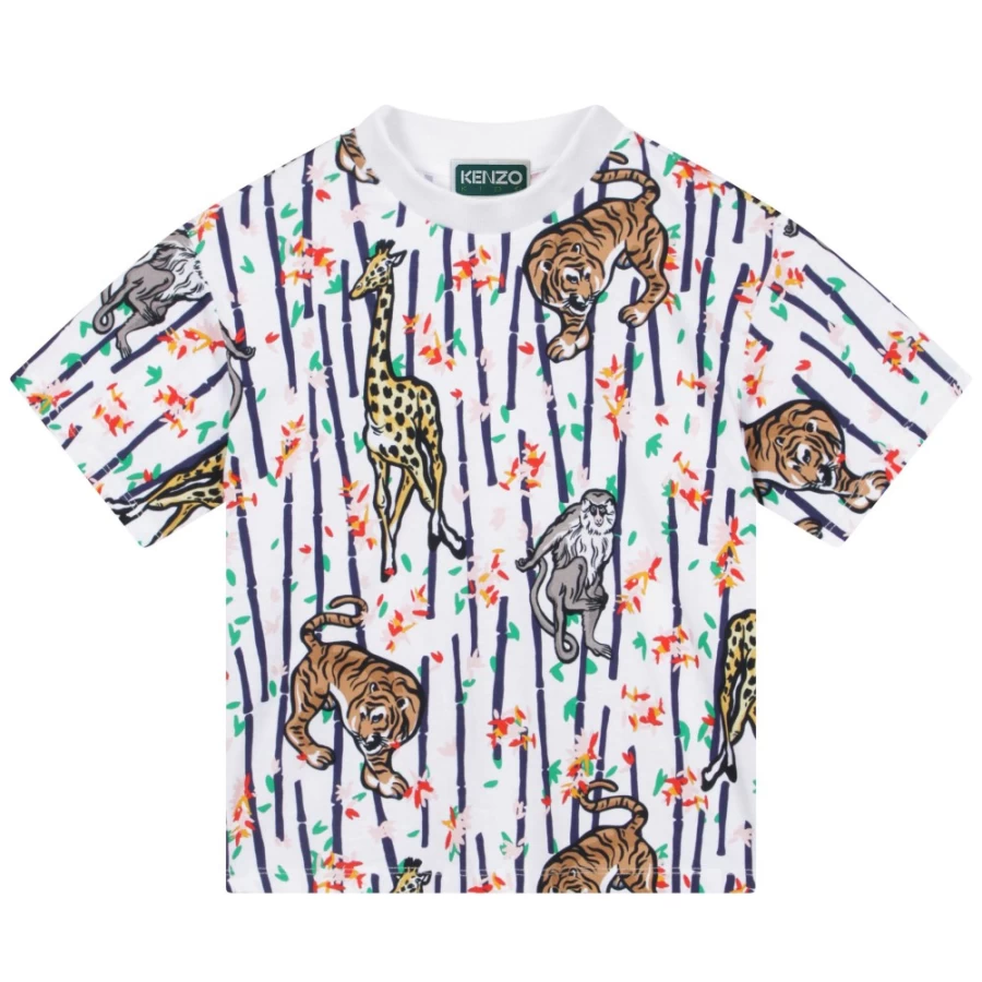 KENZO KIDS Girls' White Printed Cotton T-Shirt - Stylish & Comfortable
