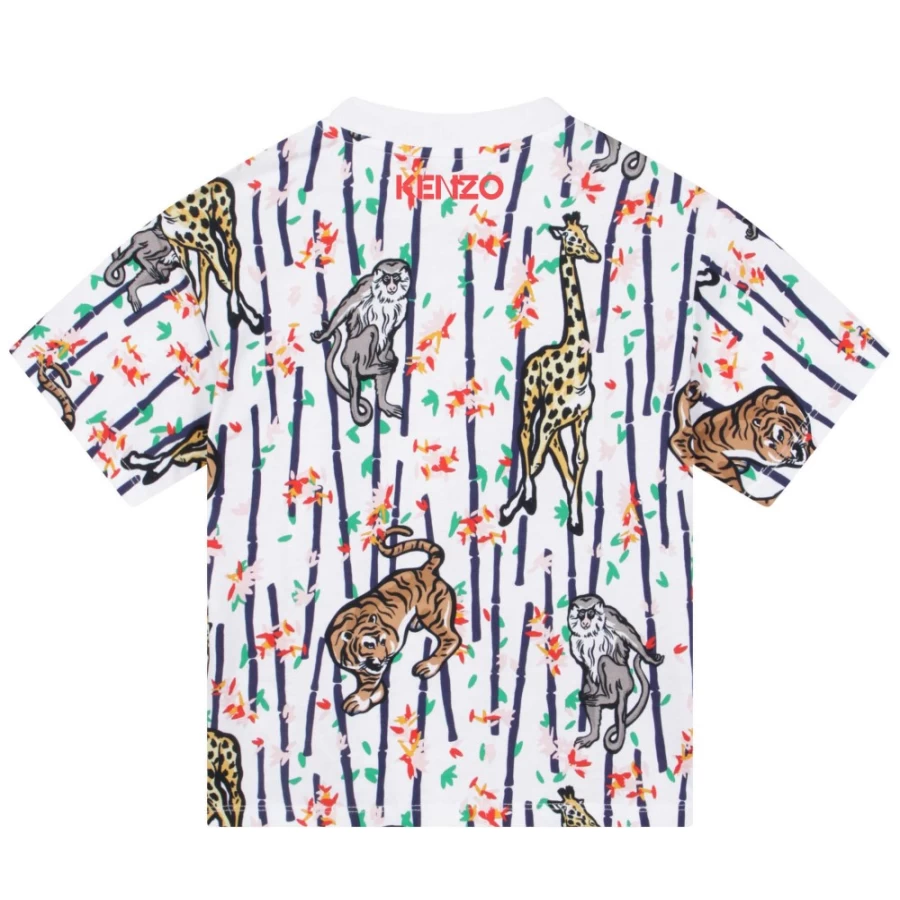 KENZO KIDS Girls' White Printed Cotton T-Shirt - Stylish & Comfortable