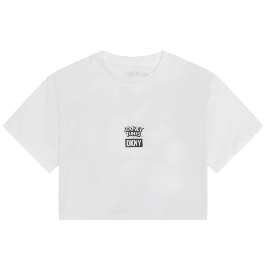 DKNY Girls' White Short-Sleeved Cotton T-Shirt for Casual Wear