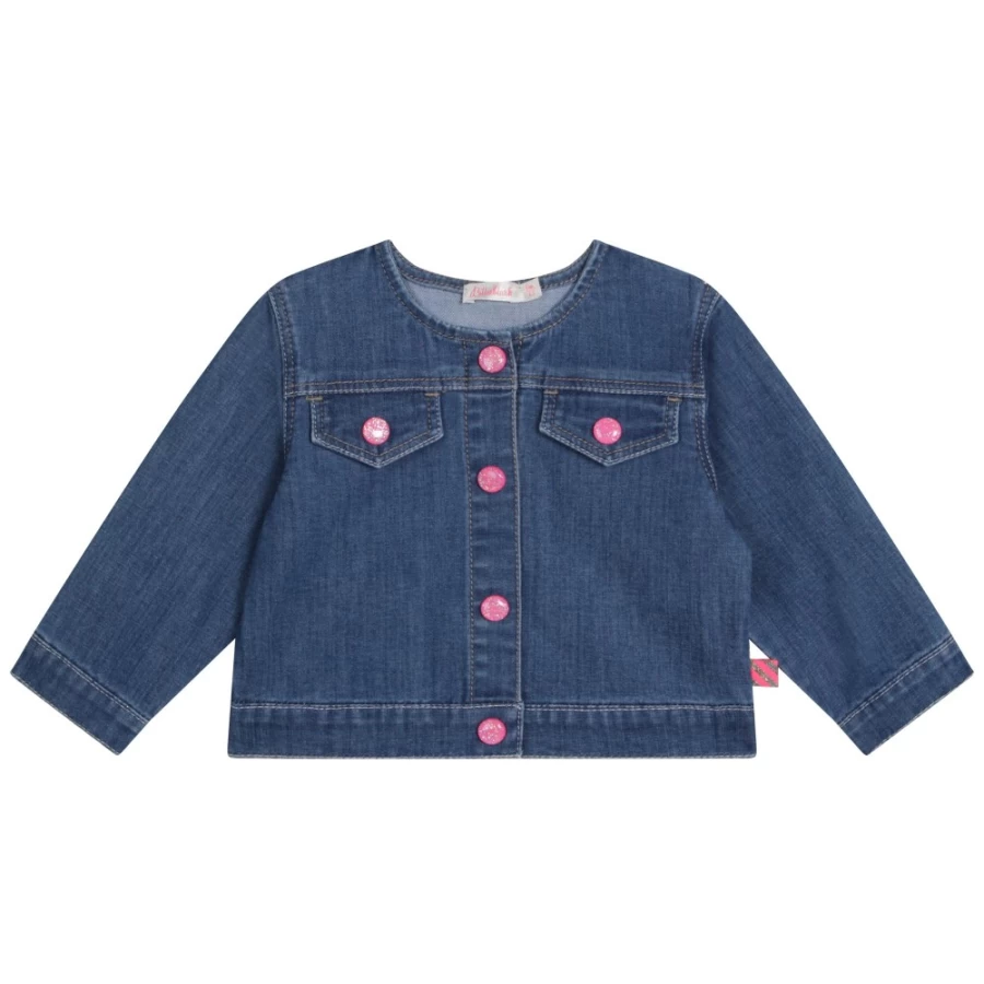 BILLIEBLUSH Light Denim Jacket for Girls - Double Stone & Bleach Wash Style