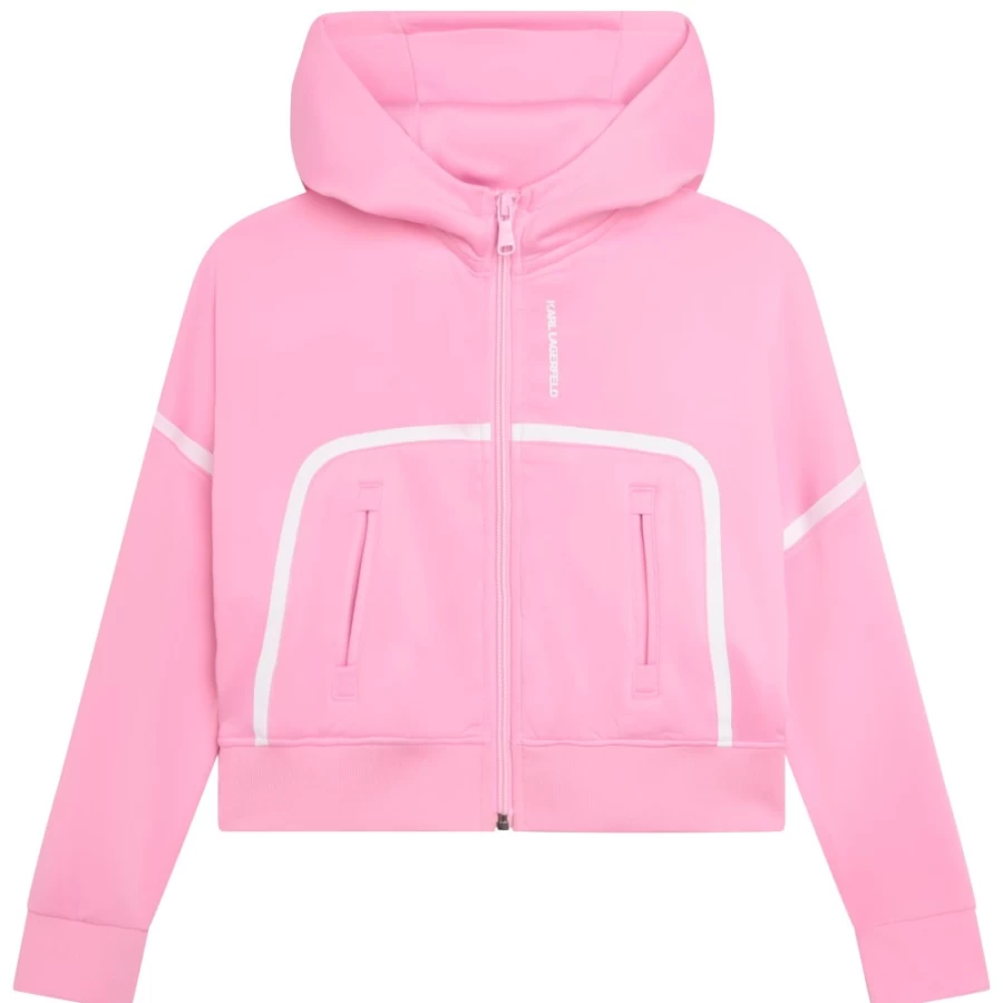 KARL LAGERFELD KIDS Pink Hooded Jogging Cardigan for Girls