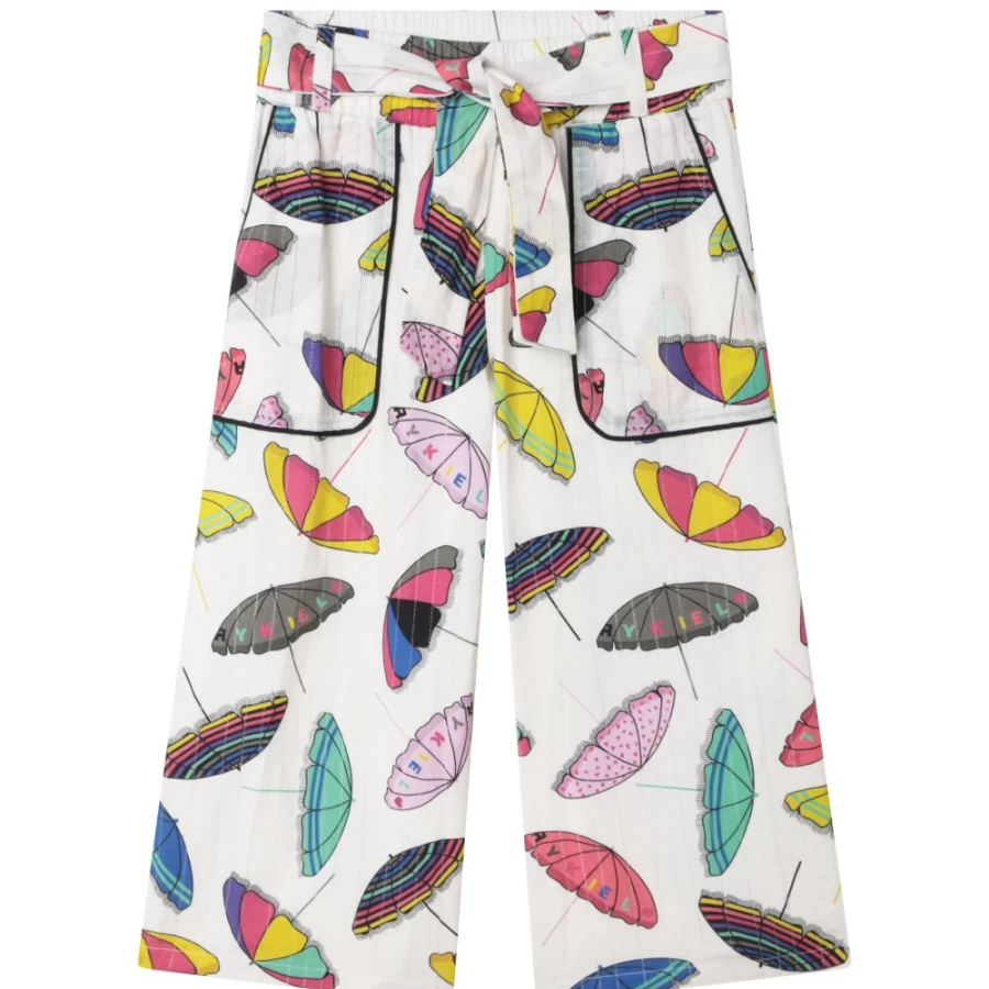 SONIA RYKIEL Girls' Offwhite Cotton Poplin Trousers for Comfort and Style