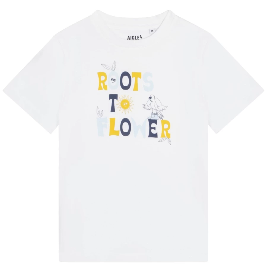 AIGLE Girls' White Printed T-Shirt - Stylish Graphic Tee for Kids