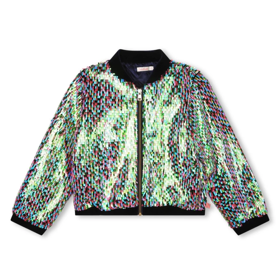 BILLIEBLUSH Navy Sequin Jacket for Girls - Sparkling Embellished Outerwear