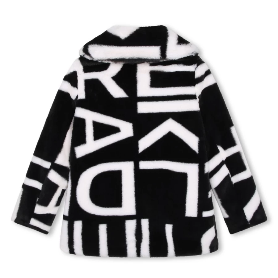 KARL LAGERFELD KIDS Girls Black White Printed Fluffy Jacket for Winter