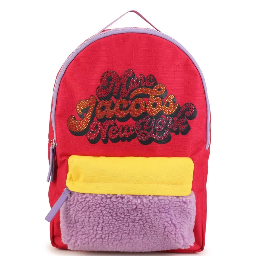 MARC JACOBS Fuschia Textured Glitter Backpack for Girls - Sparkling Fashion School Bag
