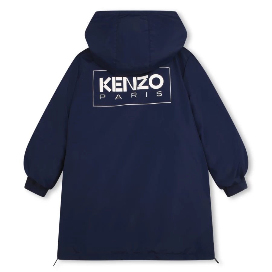 KENZO KIDS Navy Water-Repellent Hooded Puffer Jacket for Girls