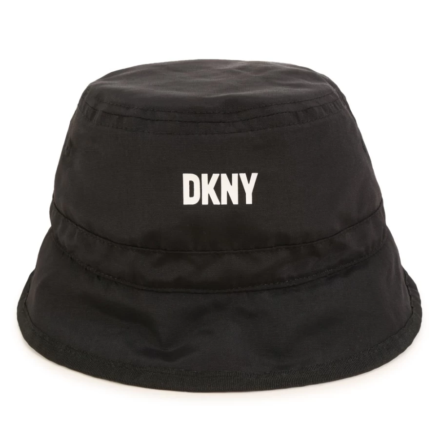 DKNY Reversible Black Bucket Hat for Girls - Two-in-One Fashion Logo Design