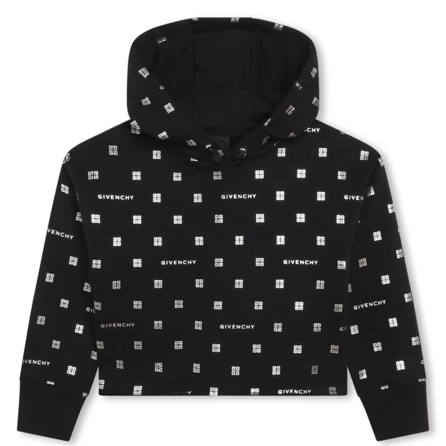 GIVENCHY Black Hooded Sweatshirt for Girls with Printed Design