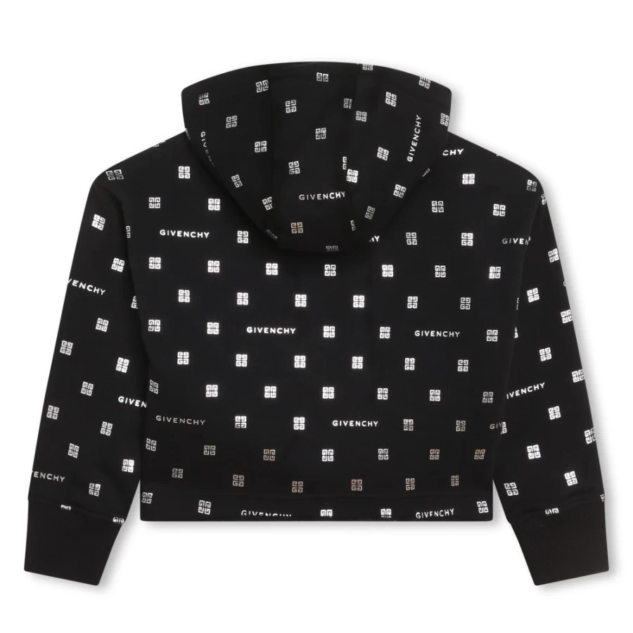 GIVENCHY Black Hooded Sweatshirt for Girls with Printed Design