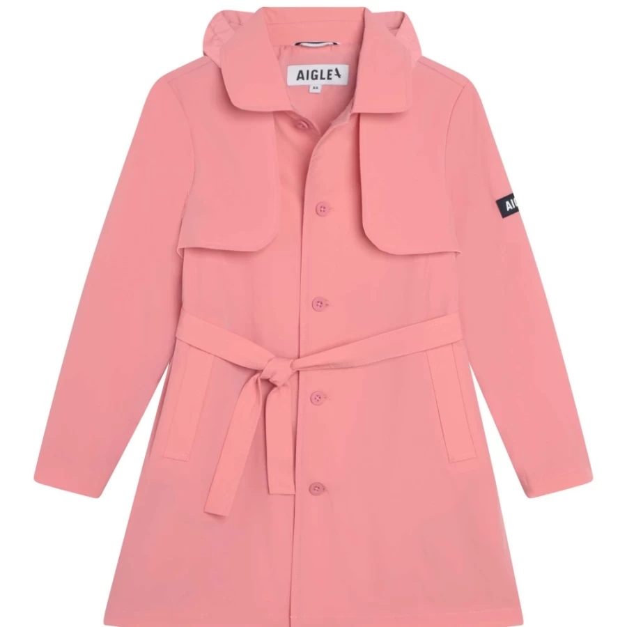 AIGLE Girls Pink Hooded Jacket With Belt - Stylish & Comfortable Outerwear