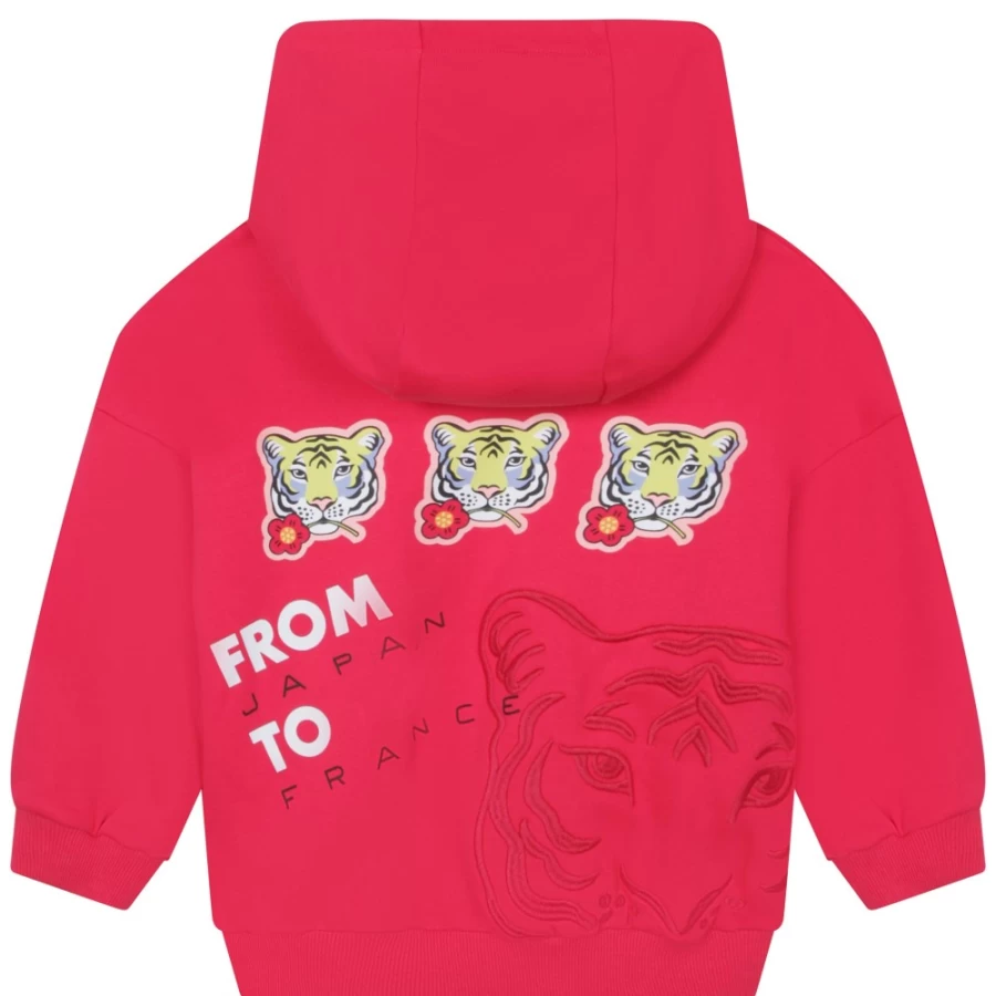 KENZO KIDS Girls Fuschia Hooded Cotton Sweatshirt | Soft Pink Pullover for Kids